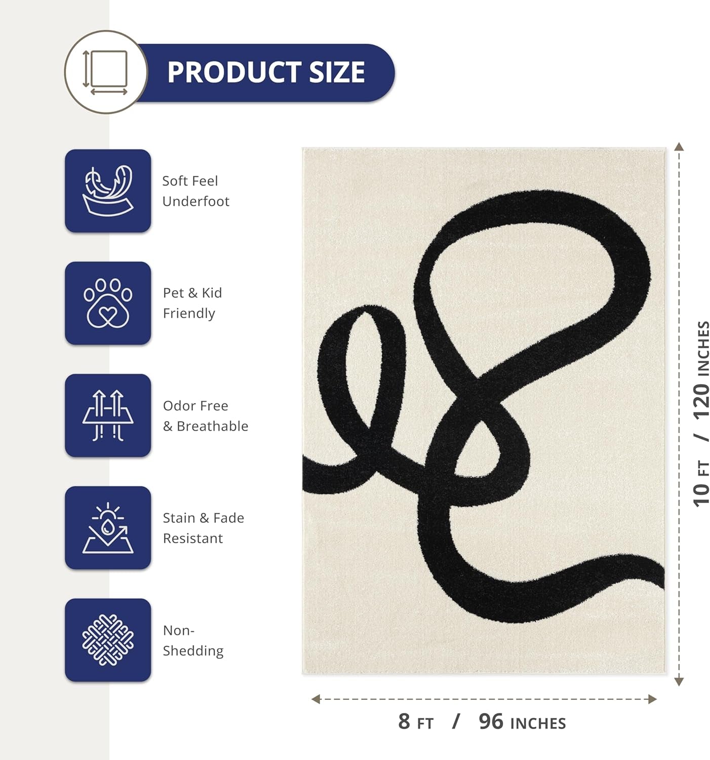 Modern Minimalist Area Rug – Beige & Black Abstract