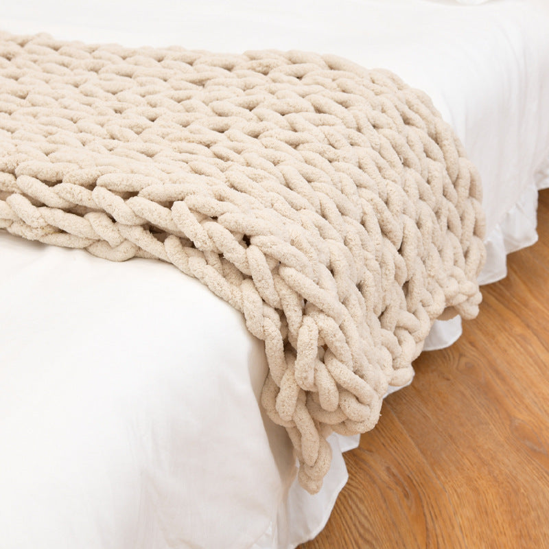 Handmade Coarse Yarn Knitted Ultra-Thick Throw Blanket