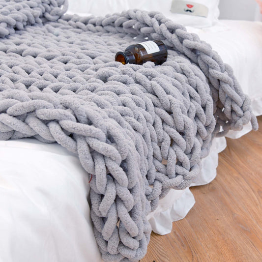 Handmade Coarse Yarn Knitted Ultra-Thick Throw Blanket