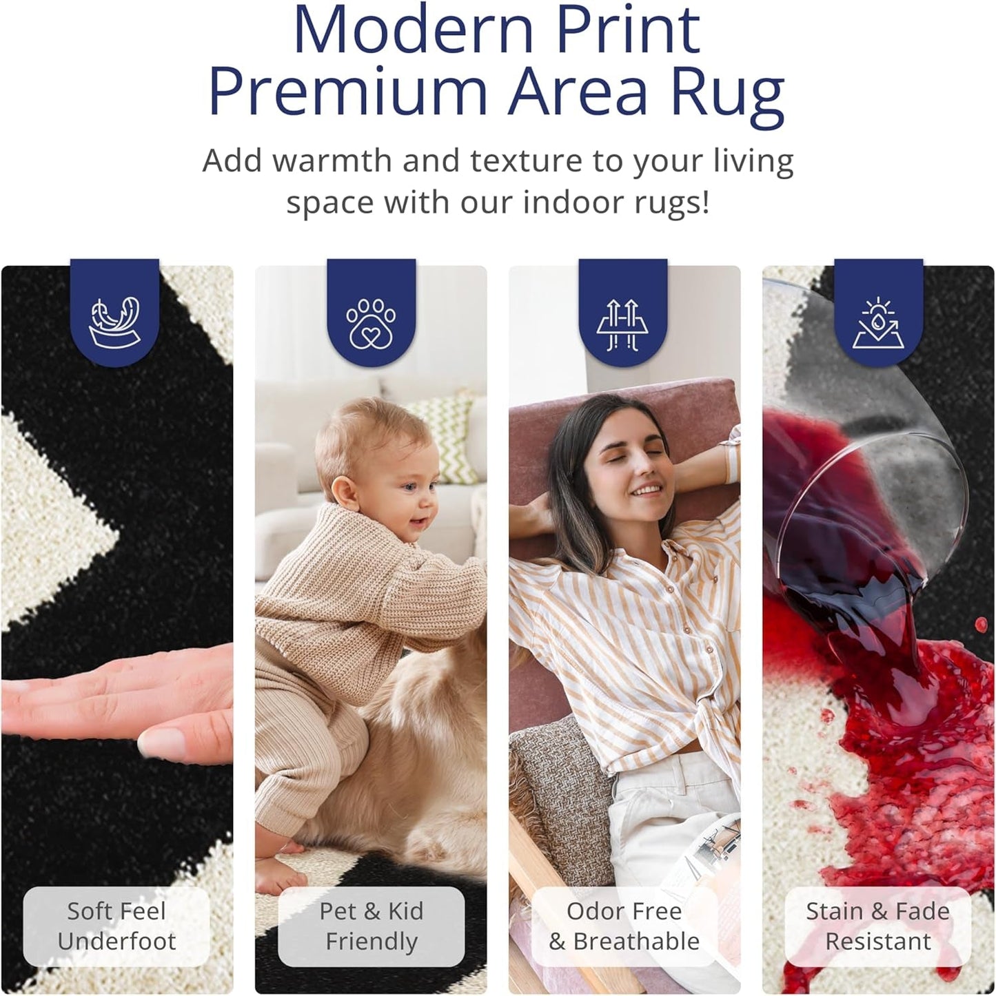 Modern Minimalist Area Rug – Beige & Black Abstract