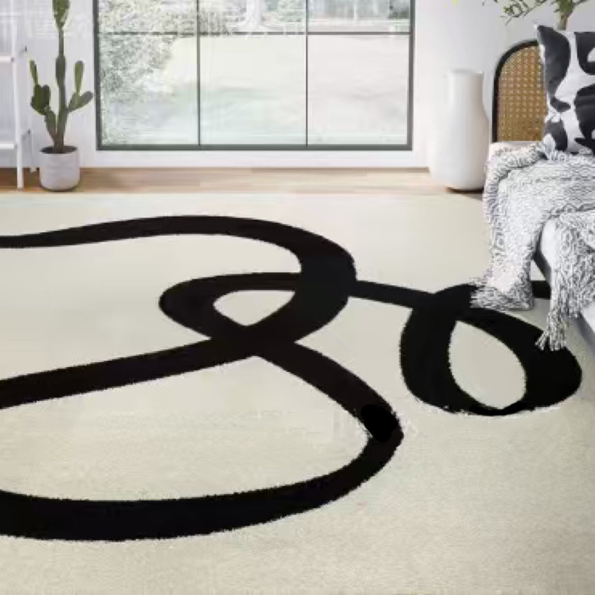 Modern Minimalist Area Rug – Beige & Black Abstract