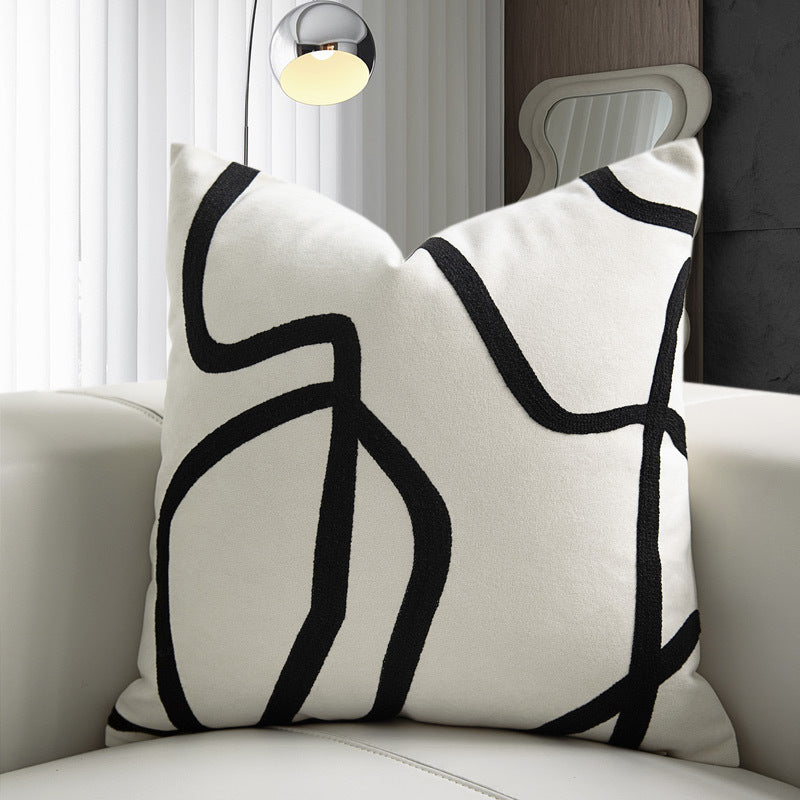 Geometric Abstract Suede Throw Pillow Cover - Modern Black and White
