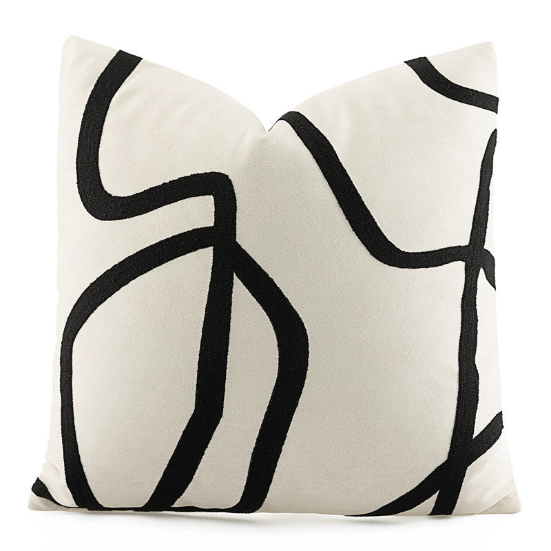 Geometric Abstract Suede Throw Pillow Cover - Modern Black and White