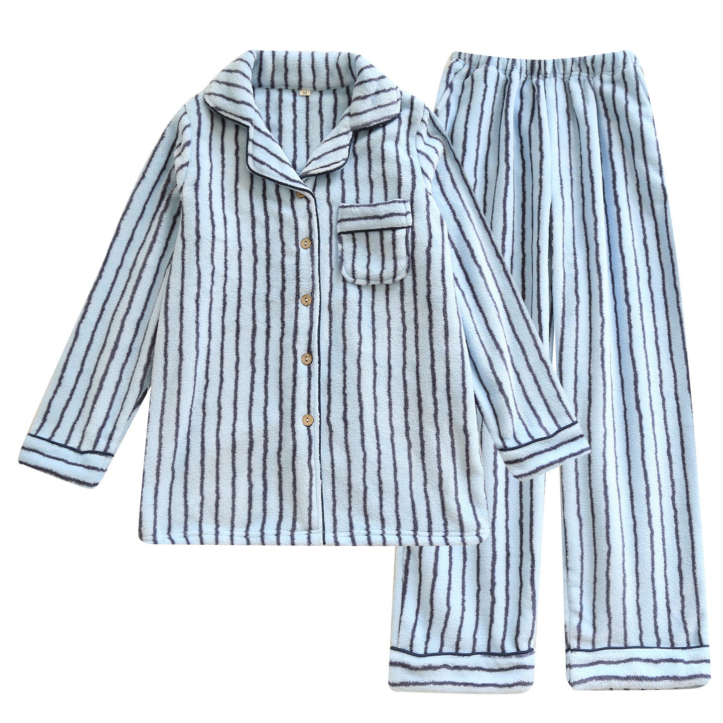 Striped Flannel Unisex Lapel Pajama Set
