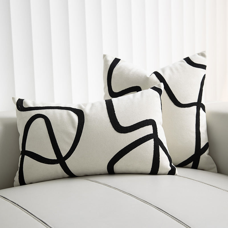 Geometric Abstract Suede Throw Pillow Cover - Modern Black and White