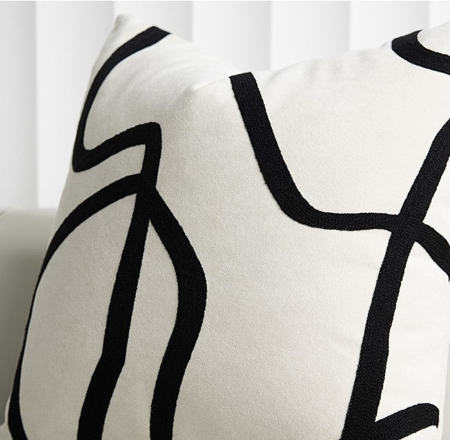 Geometric Abstract Suede Throw Pillow Cover - Modern Black and White